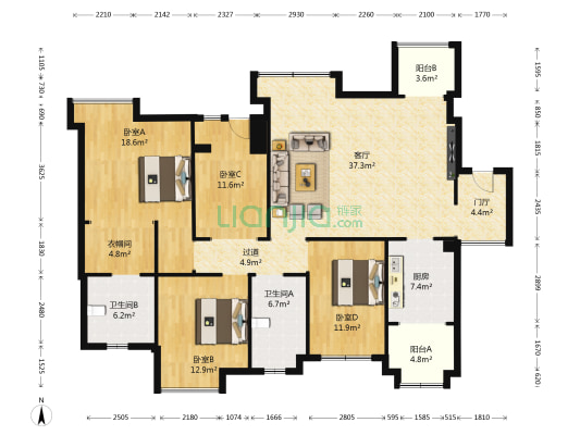 华润凤凰城三期 4室1厅2卫 151平方