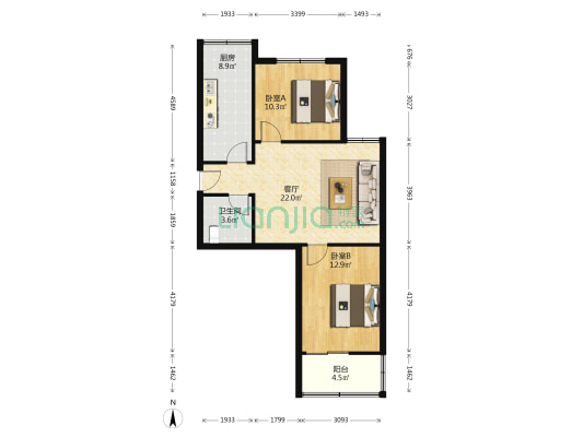 前进路17号院 2室1厅1卫 73平方