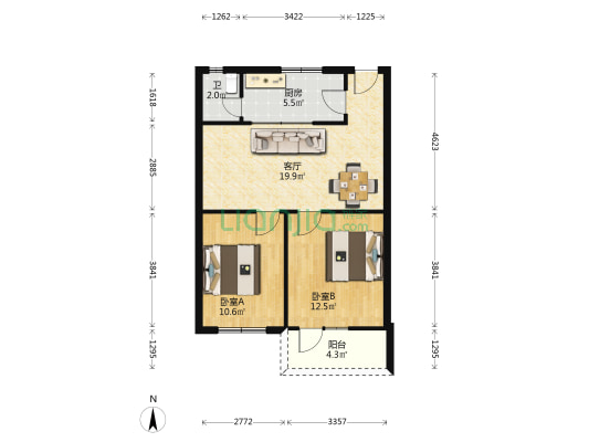 四牌坊中行综合楼 2室1厅1卫 64平方