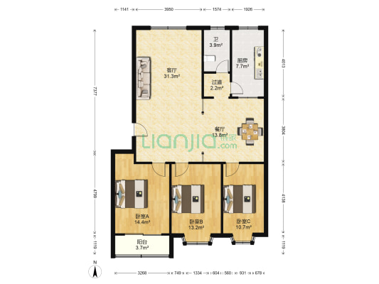 宝利家园 3室2厅1卫 131平方