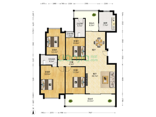 锦苑春天 4室1厅3卫 163平方