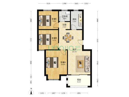 老山林场 3室1厅1卫 88平方