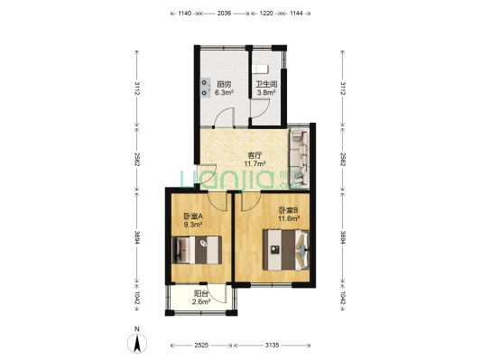 大黄山局一院宿舍 2室1厅1卫 57平方