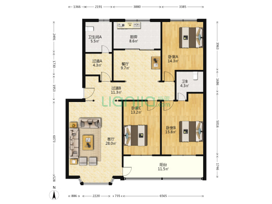 汇金苑 3室2厅2卫 150平方