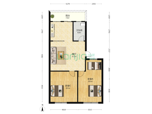 晏锋建材商城 2室1厅1卫 103平方