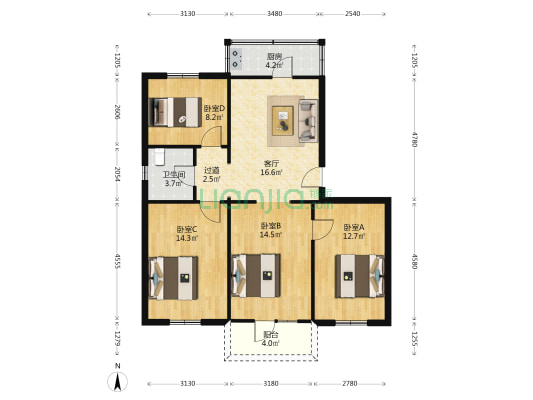 药王洞西家属院 4室1厅1卫 86平方