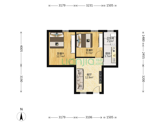 刘屋巷 2室1厅1卫 45平方