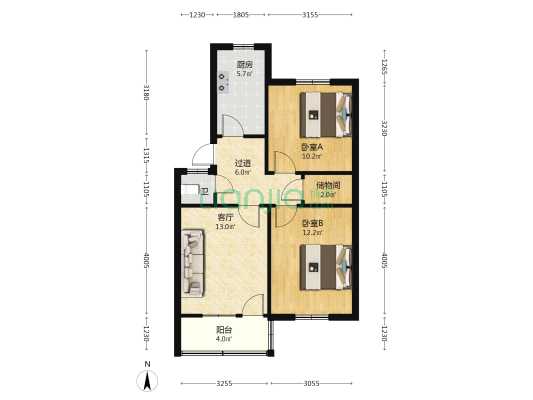 甜水井家属院 2室1厅1卫 67平方