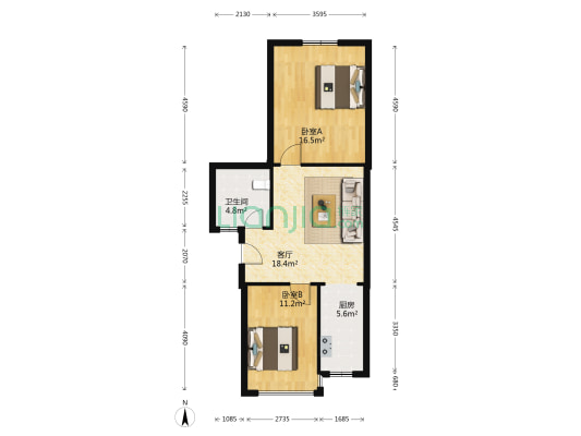 建新东区 2室1厅1卫 61平方