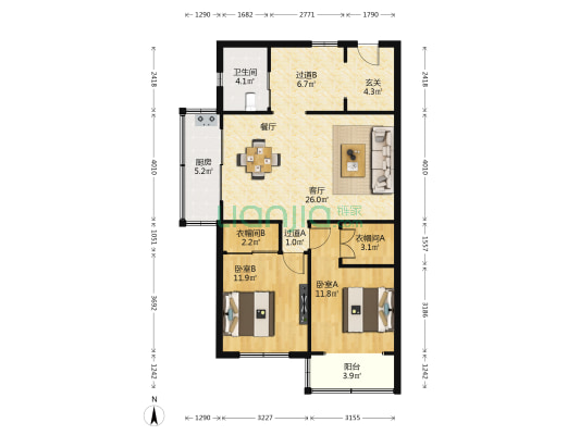 佳景公寓 2室1厅1卫 90平方