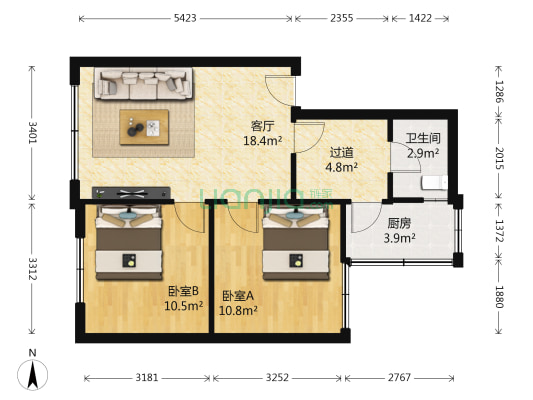 天津路 2室1厅1卫 61平方