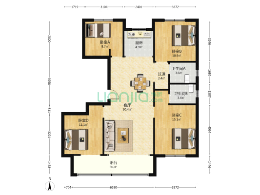 东海泮河龙韵 4室1厅2卫 140平方