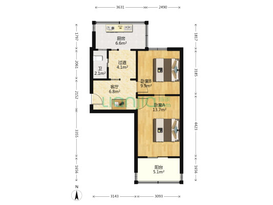 无线电二厂宿舍 2室1厅1卫 55平方