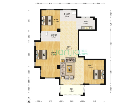 掌起华庭 3室1厅2卫 235平方