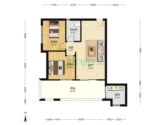 恒瑞雅苑 2室1厅1卫 84平方