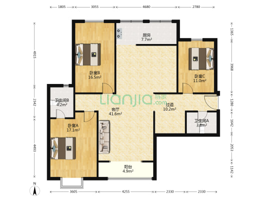 帝都花苑 3室1厅2卫 180平方