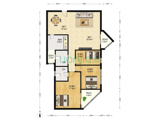雍和花园 3室2厅2卫 125平方