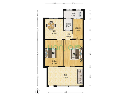 幸福小区襄烟家属院 2室2厅1卫 110平方