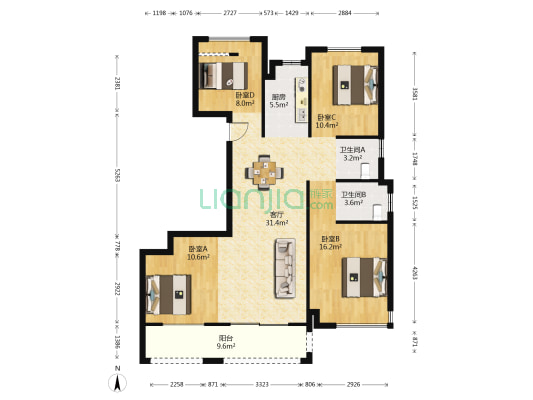瓯江印象  4室1厅2卫 128平方