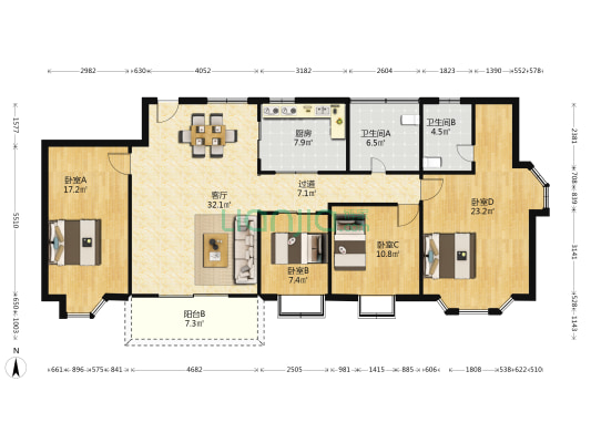 华乐大厦 4室1厅2卫 150平方