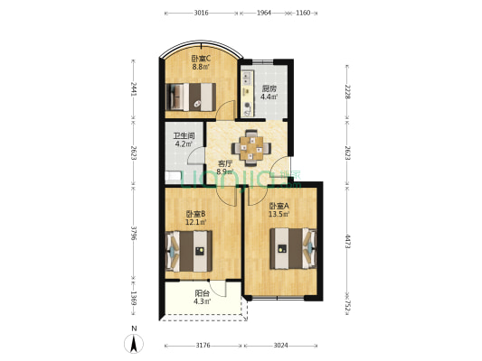 凌兆新村(三林路709弄) 3室1厅1卫 68平方