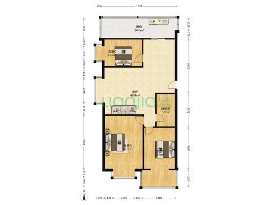百园小区 3室1厅0卫 128平方