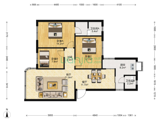 水晶花园 3室2厅2卫 93平方