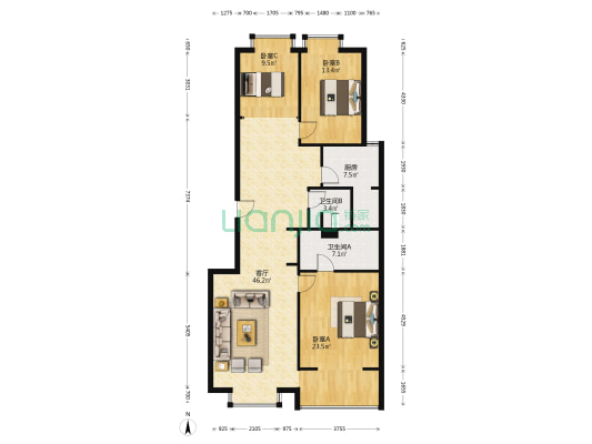 锦绣·名邸 3室1厅2卫 81平方