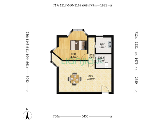 国都发展大厦 1室1厅1卫 65平方
