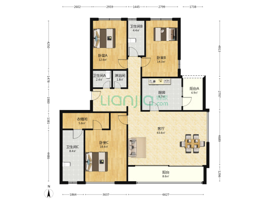 露香园云宸(露香园路89弄) 3室1厅4卫 201平方