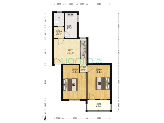通榆新村八区 2室1厅1卫 70平方