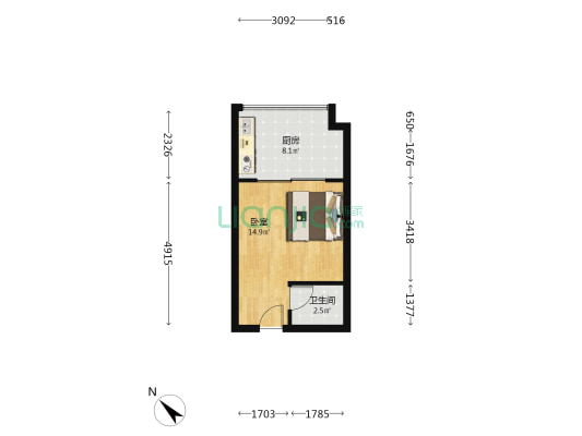 蓝光公园锦汇 1室0厅1卫 36平方