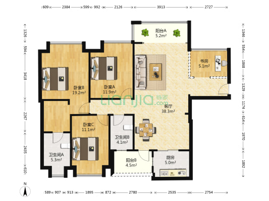 半山茗苑 4室1厅2卫 123平方