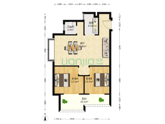 东郡首府 2室1厅1卫 88平方