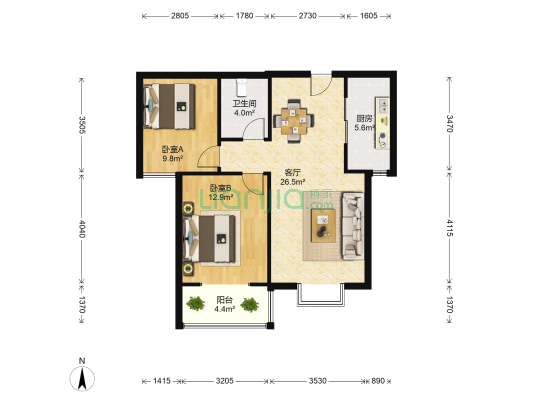 长宏锦园二区 2室1厅1卫 92平方