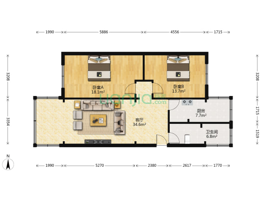 雁滩党校家属院 2室1厅1卫 96平方