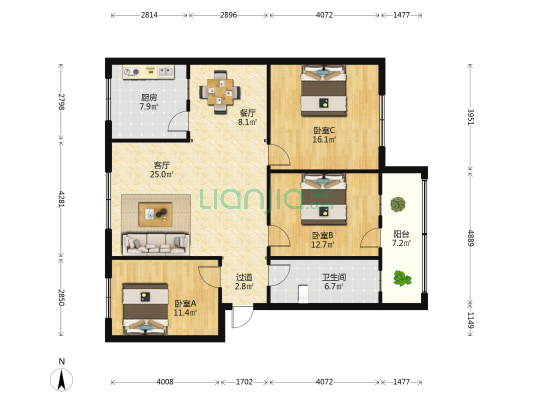 万里车队家属院北区 3室2厅1卫 117平方