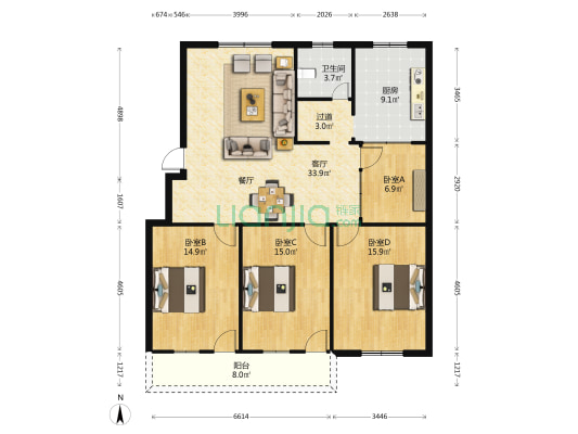 凤凰小区 4室1厅1卫 140平方
