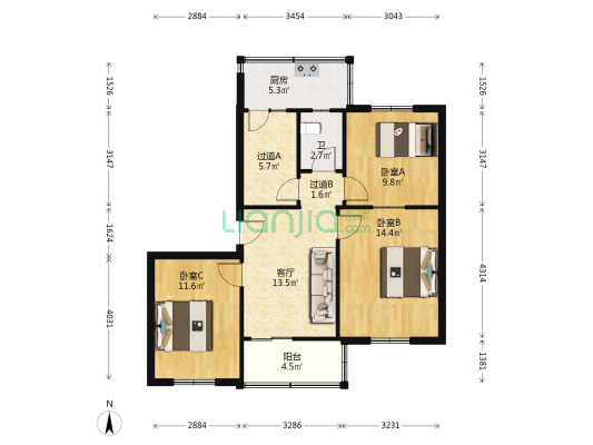 丰乐路14号院 3室1厅1卫 81平方