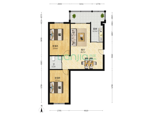 兰家乡宿舍 2室1厅1卫 88平方