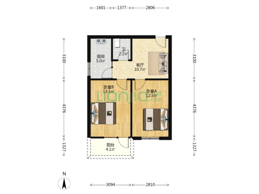 南关街173号院 2室1厅1卫 57平方