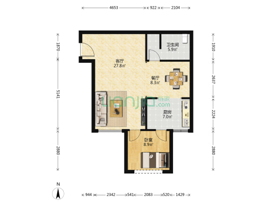玉龙湾 1室2厅1卫 138平方