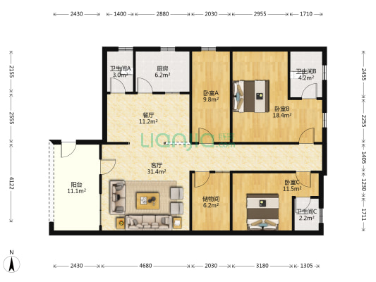 供销商住楼 3室2厅3卫 147平方