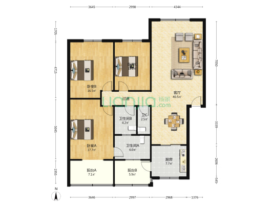 职中家属院 3室1厅3卫 145平方