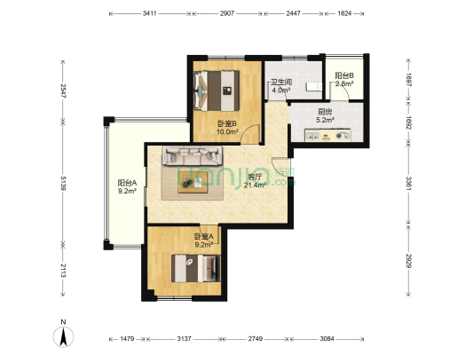 十里景秀 2室1厅1卫 78平方