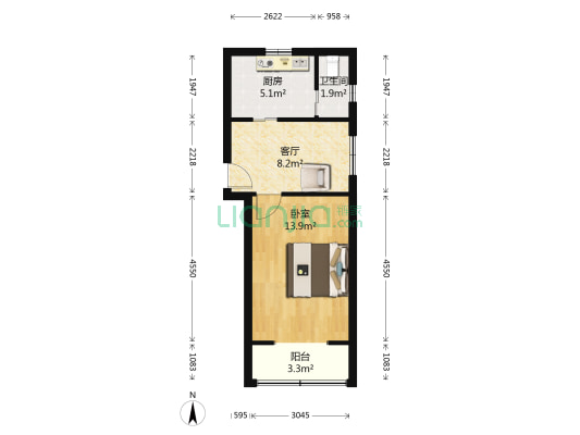 玫瑰园东村 1室1厅1卫 41平方