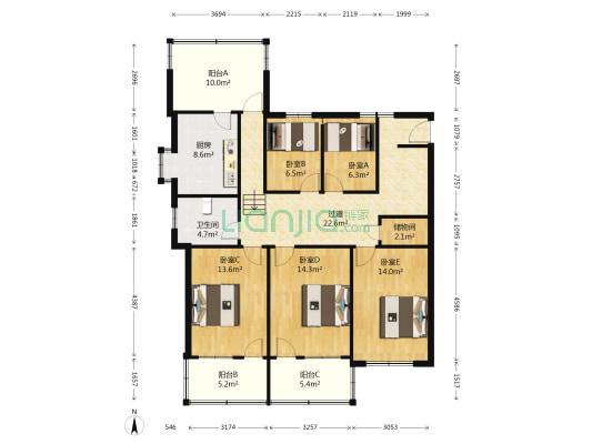 市政小区(洪山) 5室0厅1卫 133平方