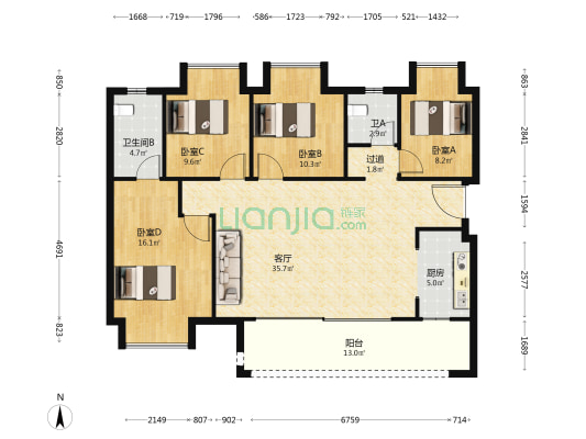 映湖十里B区 4室1厅2卫 120平方