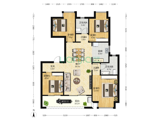 建溪朗诗御萃里 4室1厅2卫 120平方