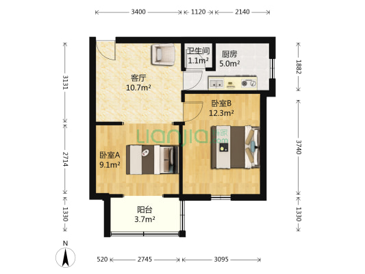 东华门16号典式楼 2室1厅1卫 51平方